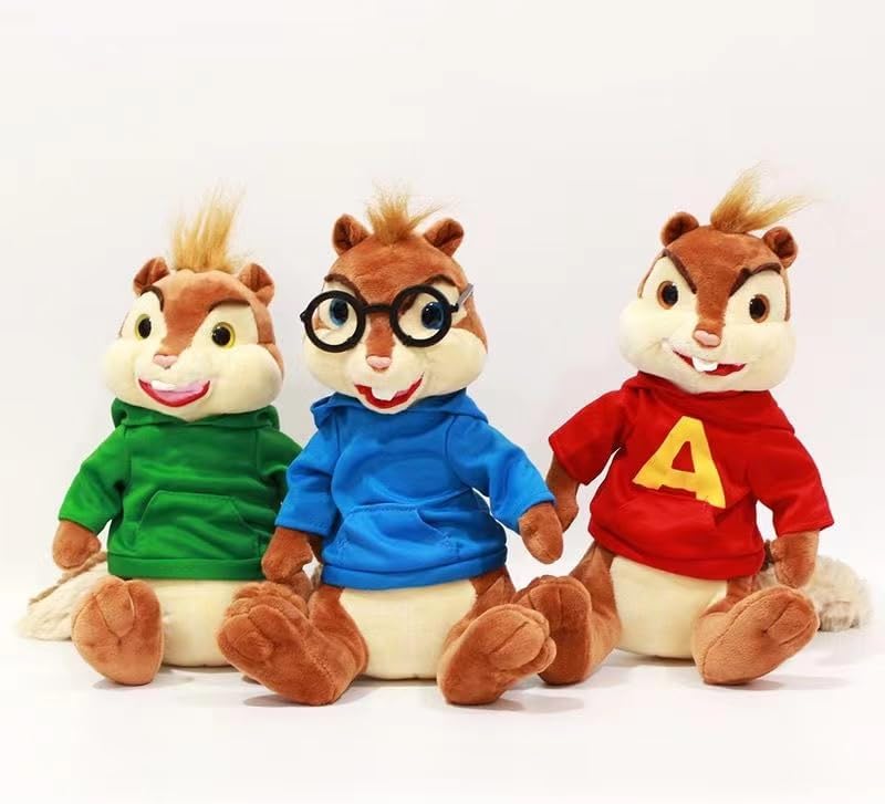 Verdde 9.8 inch Movie Toys Alvin and The Chipmunks Plush Dolls Cute Chipmunks Stuffed Toys Kids Gift,Alvin, Theodore&Simon Toys (3pcs)