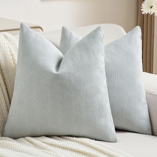 FUTEI Light Grey Chenille Decorative Throw Pillow Covers 24x24 Inch Set of 2,Soft Cozy Striped Geometric Patterns European Cushion Case,Modern Home Decor for Couch Bed Living Room