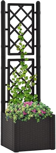 Cama elevada de jardín con enrejado y sistema de riego automático antracita, cama de jardín elevada, macetas al aire libre para jardín de hierbas de