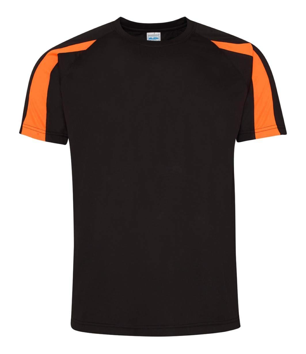 Just Cool Unisex Jet Black/Electric Orange Awdis Cool Contrast Wicking T-Shirt Xl