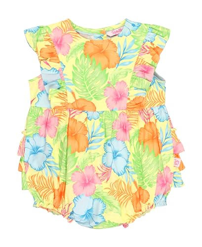 Image of RuffleButts Baby Girls Bow Front Bubble Woven Romper