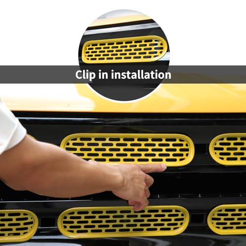 Image of Front Grill Mesh Grille Inserts Cover Frame Trims Kit 6Pcs Fit for Ford Bronco 2021-2026+ 2 /4 Door Exterior Accessories (Yellow)