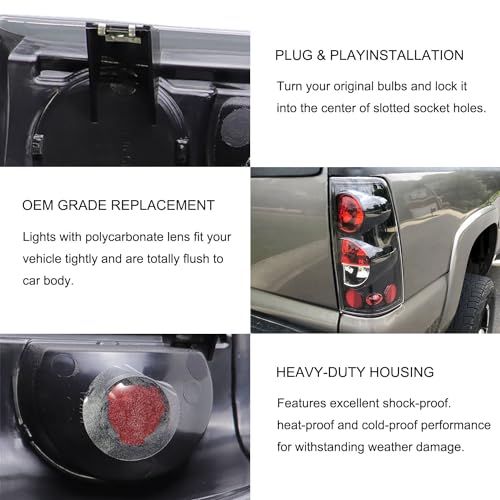 Image of MOCW Tail Light Compatible With 1999-2006 Chevy Silverado 1500 2500 3500 2007 Classic,1999-2002 GMC Sierra 1500 2500 3500 Taillight Housing Replacement Left Driver & Right Passenger Side, Black /Smoke