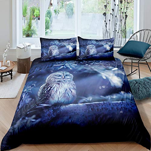 Owl Bedding Set Cute Boho Owl Duvet Cover Set for Kids Boys Girls Boho Exotic Style Comforter Cover Magical Fantasy Blue Decor Quilt Cover Room Decor 3Pcs King,Zipper