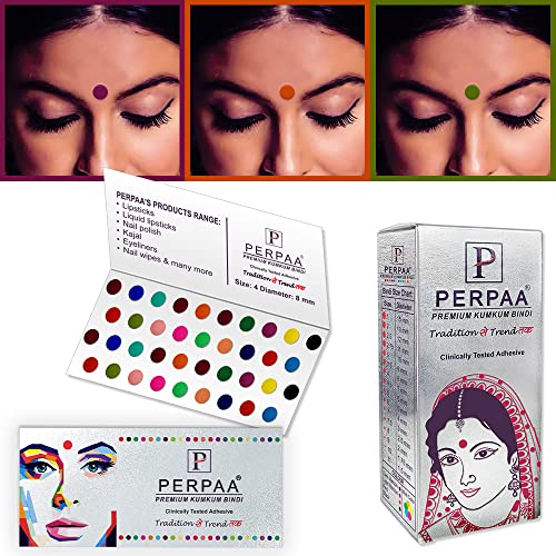 Image of PERPAA Premium Velvet Sticker Kumkum Bindi Box of 15 Flaps - Pottu for Women,Ladies, Girls (Size 04, Diameter 8mm, Multicolor)