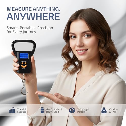 Image of iBELL LS520M Luggage Weighing Scale, Portable, 50 KG, Hook Type with Digital LED Screen, Tare Function, Auto Power off, Data Look Function, Over Load & Low battery Indicator (Black)