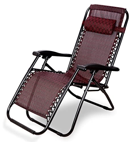 Image of Ash & Roh Zero Gravity Lawn Chair Anti Gravity Lounge Chair Adjustable Recliner Pillow Outdoor Camp Chair for Poolside Backyard Beach, Support (Maroon)