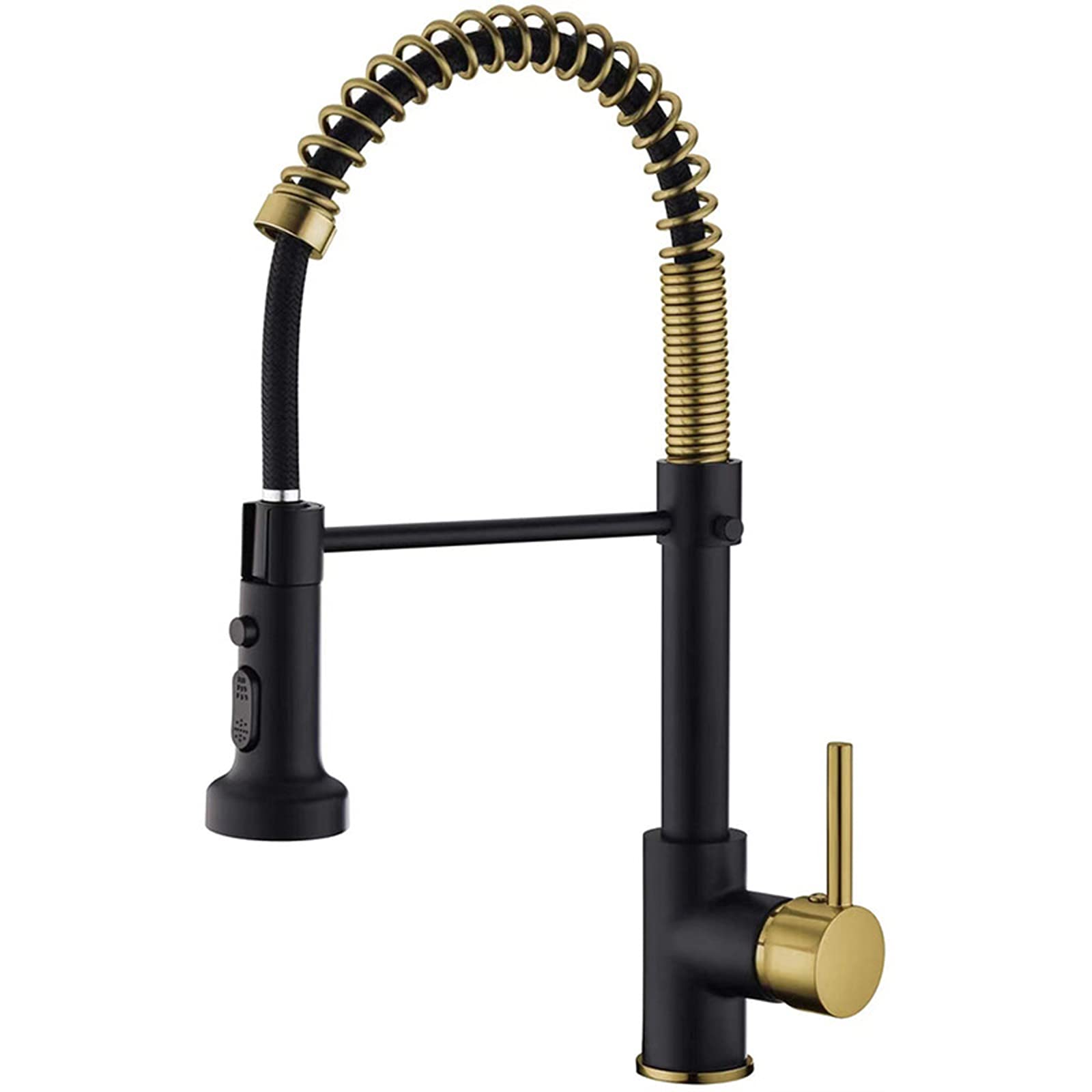 ZYCHSJXA Kitchen Bath Taps Faucet with Pull Down Sprayer, 304 Stainless Steel Spring Sink Faucet, High Arc Swivel Single Handle Hot and Clod Water Mixer,Gold