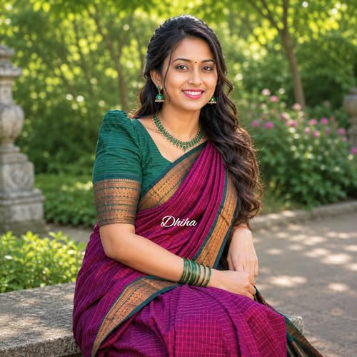 Image of Gadwal Cotton Silk Checked Saree for Women | Pure Kalyani Cotton Checked Saree with Zari Border Tassels & Blouse | Kanjivaram Linen Silk | Handloom Weave