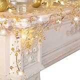 Cordless Lighted Berry Beaded Garland Christmas Decorations for Indoor Outdoor Home Mantel Fireplace