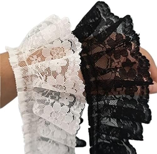 Lace Trim，Pleated Chiffon Lace Edge Trim ，1Yards 91cm Pleated Guipure Tulle Lace Ribbon Trim 5.5cm DIY Sewing White Black Lace Fabric Dress Decoration Clothes Crafts