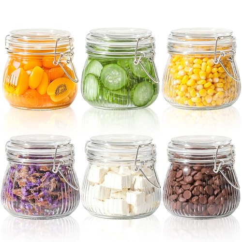 Aurobest 6 Piezas Frascos Vidrio con Tapa, 500ml Tarros Conservas con Cierre Clip, Botes Cristal Fermentación Hermetico, Tarro Almacenaje Cocina para Café, Azúcar, Especias, Mermelada, Cereales, Té