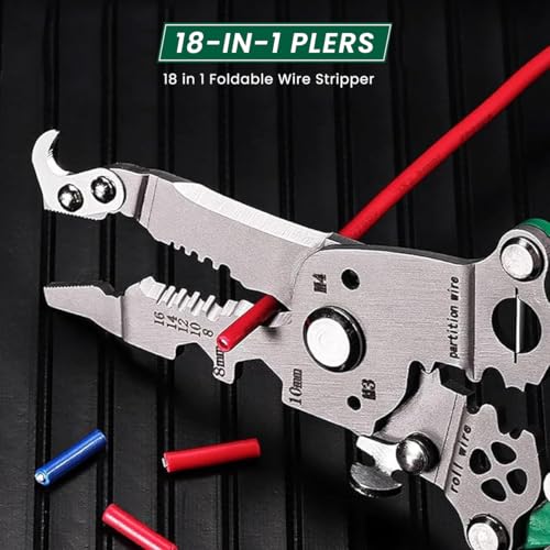 Image of Serplex Folding Wire Cutter 18 in 1 Multifunctional Wire Stripper Crimping Tool Carbon Steel Folding Handle Design Portable Wire Cutter Crimper Wire Stripper for Electrician