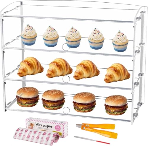 BAOSHISHAN Vitrina de acrílico para pastelería, vitrina transparente para pasteles, mostrador de exhibición de alimentos de 3 niveles para exhibición de pasteles, tazas de pastelería 51*40*24cm