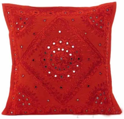 Sophia Art 24" Large Embroidered Decorative Sofa Cushion Pillow Cover Boho Bohemian Decor (Red)