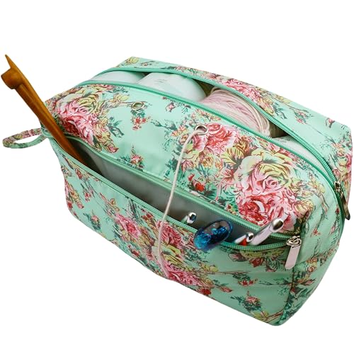 Image of WAZAIGUR Small Portable Tote Travel Outdoor Crochet Yarn Storage Bag Knitting Project Bag, Green