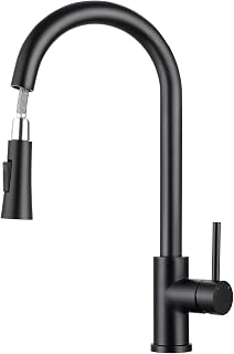 BONADE Grifo de cocina negro, giratorio 360°, grifo de cocina con ducha extensible, arco alto, grifo mezclador de cocina con ducha, 2 modos, monomando de acero inoxidable 304