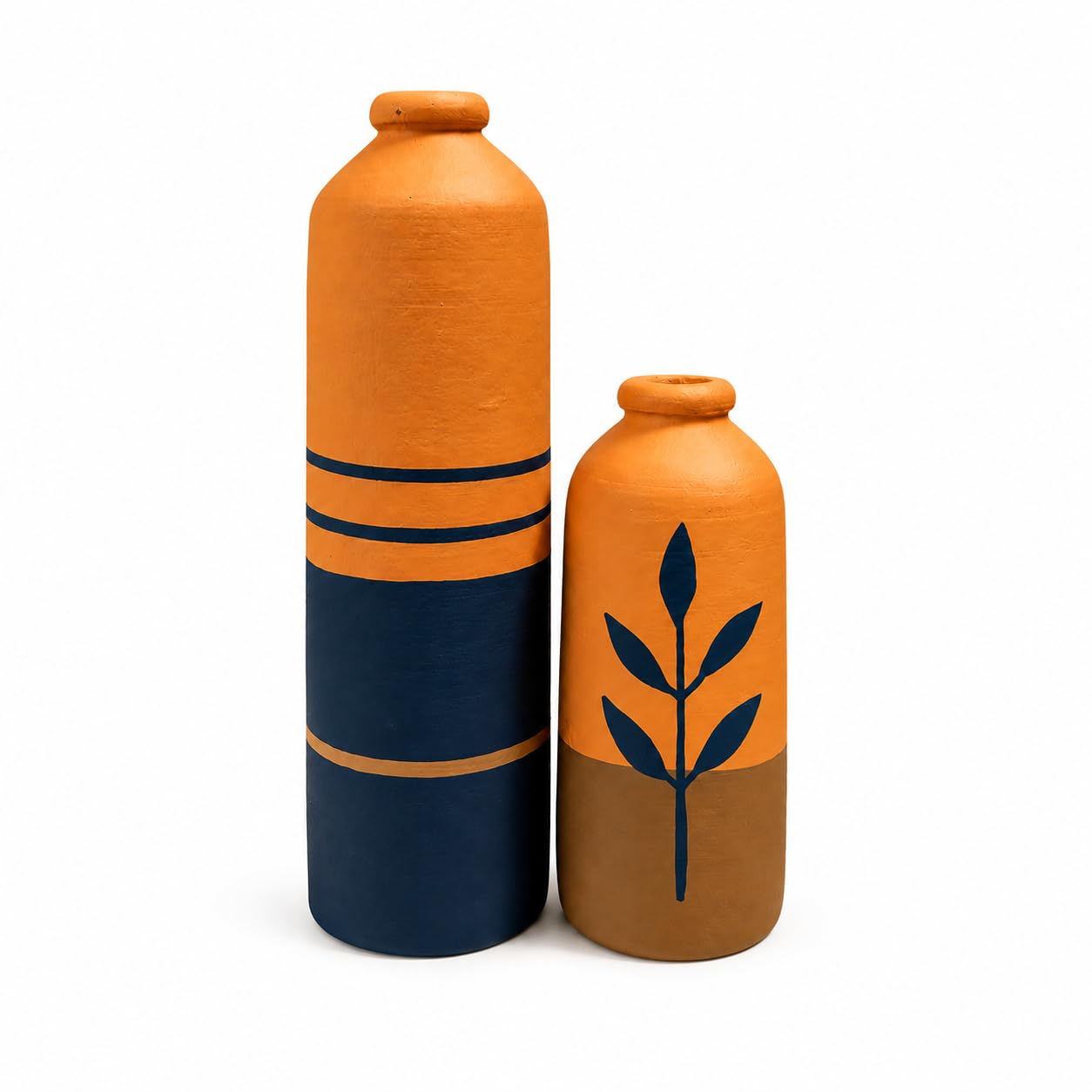 Artysta 'Green Blossom' Eco-Friendly Vase for Living Room | Small Pot Set of 2 for Home Decor | Terracotta Décor Items | Centerpieces for Office | Housewarming Gifting (15 x 4.5 cm)-image-27