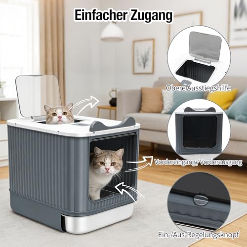 Geschlossenes Katzentoilette, Katzenklo Edelstahl mit Deckel, Katzenklo Matte und Katzenklo Schaufel, Metal Cat Litter Box für Katzen bis 5.4 kg – Bild 4
