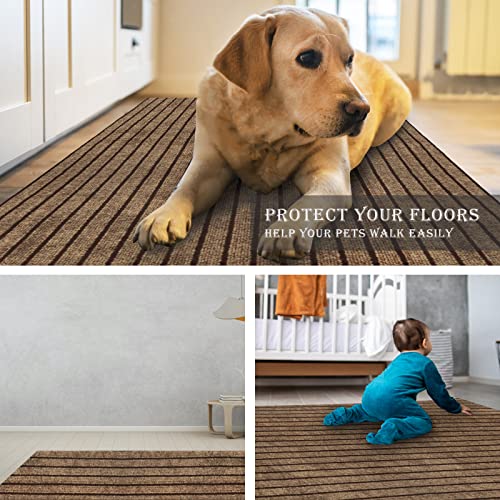 Ayoha Runner Rug 2' X 6' Indoor/Outdoor Carpet Runners, Hallway Kitchen Entryway Bedroom Area Rugs With Natural Non-Slip Rubber Backing, Garage Mat, Brown/Brown Strip (Available For Custom Sizes) #TOP4