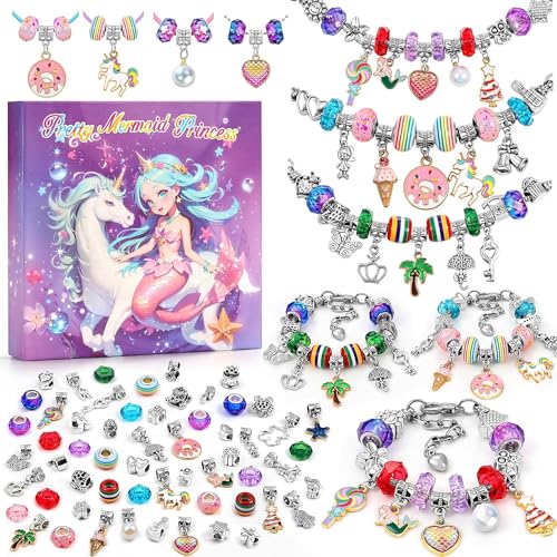 Tomylv Charm Bracelet Making Kits Jewellery Kit for Girls Arts and Crafts Kids DIY Craft Gifts 4-12 Year Old Birthday Christmas Teens Children, A-Purple
