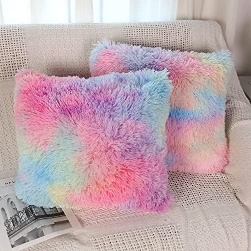 rainbow fluffy pillow