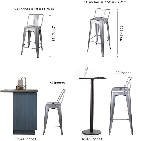 Miniatura 51 de GIA Taburete de metal con respaldo medio de 24 pulgadas de altura de mostrador con asiento de madera oscura, 1 paquete, color negro Negro -,Blanco