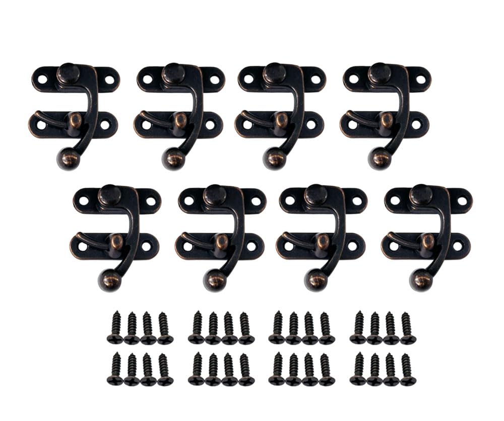QCAA Zinc Die Cast Hook HASP Latch, Vintage Style, Right Latch Lock, 39mm x 46mm (1.53" x 1.81"), Antique Copper, Made in Taiwan, 8 Pack