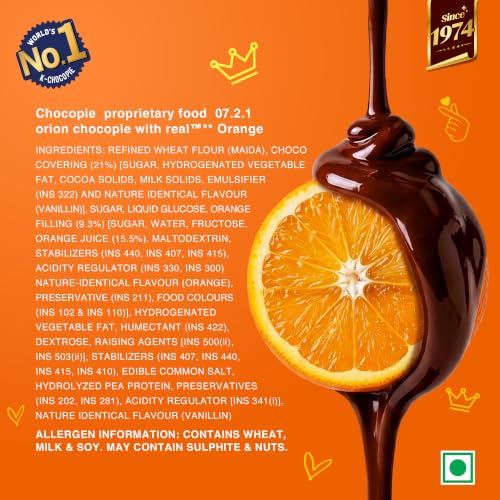 Image of ORION Orange Choco Pie (6 pies) Centre-Filled Chocolate Biscuit - Orange Flavor,168g