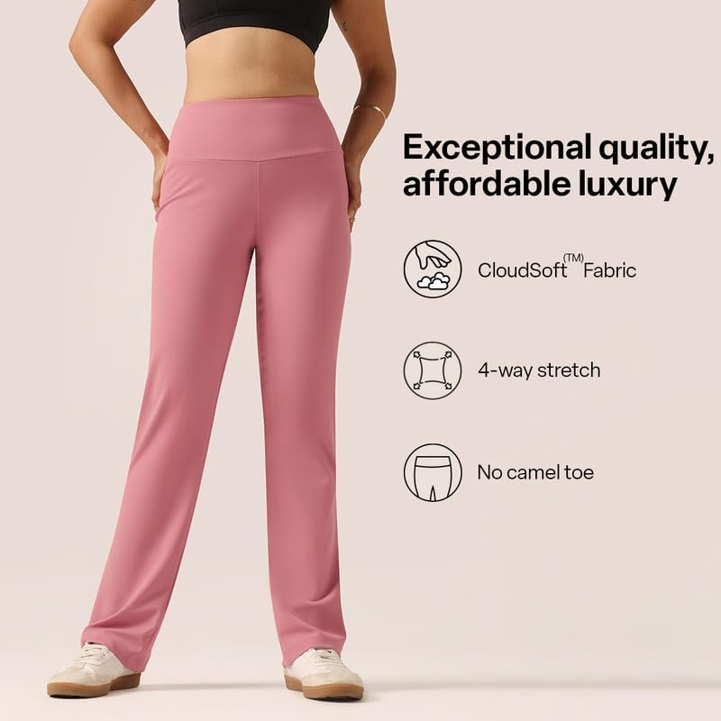 Image of BlissClub Women's Ultimate Straight Pants - Lite, High Waist Formal Trousers with Wide Waistband, Tall (for Women Above 5'5 ft)