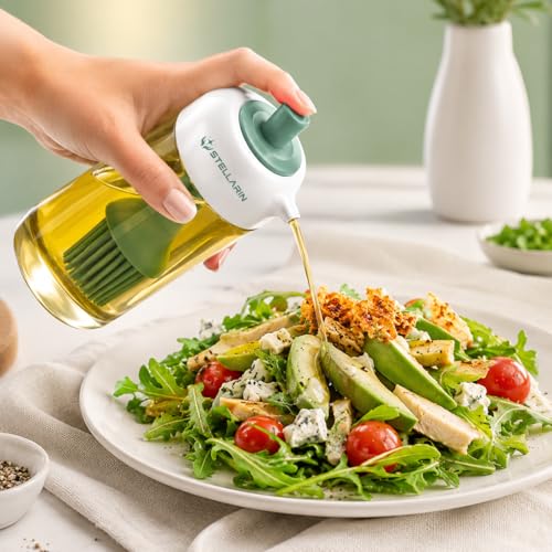 Image of 250 Ml 2-in-1 Glass Oil Dispenser With Silicone Brush, Multi-Use For Cooking, Baking, BBQ, Marinating & Dosa (Pack Of 1,Multi Colour)