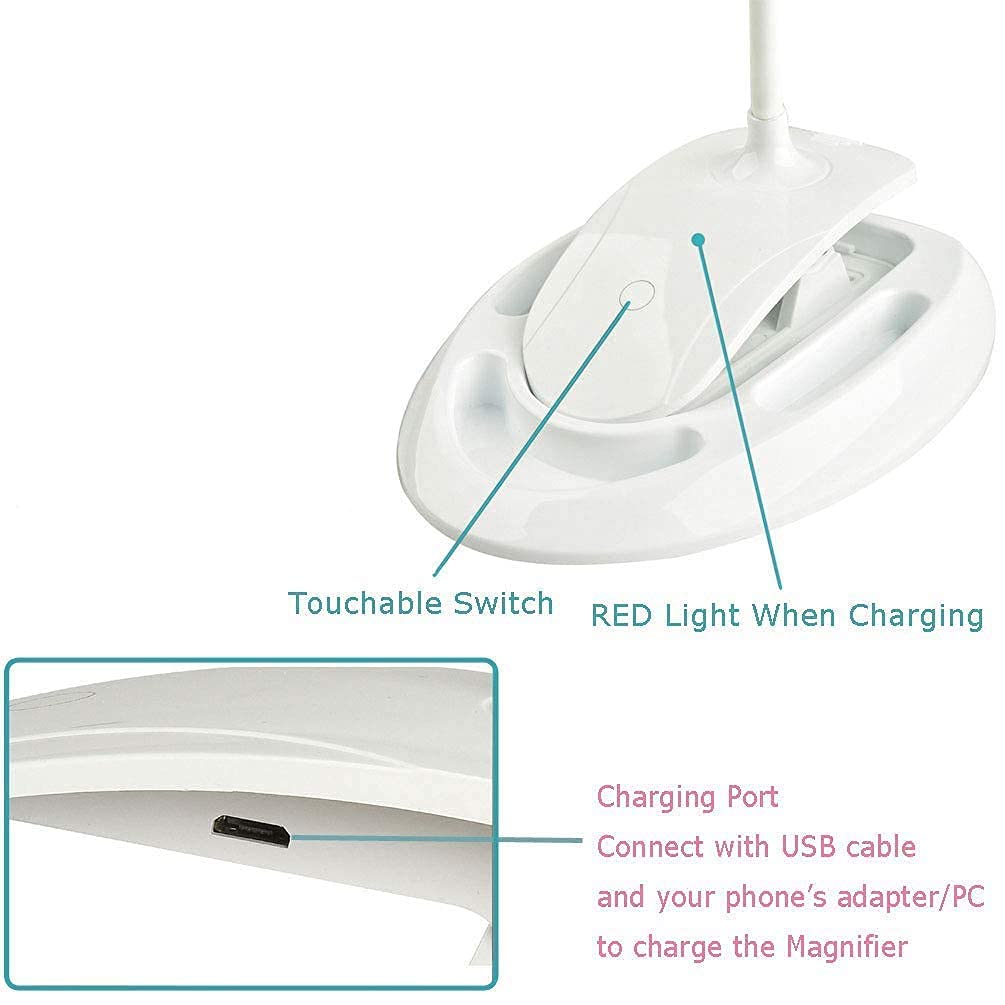 Lupa 5X 10X, Podświetlana Lampa Biurkowa Z Lupą, Zasilana Przez Usb Z Zaciskiem, 2 Regulowane Ustawienia Światła, Odpowiednia Do Książek, Czytania, Szycia, Rękodzieła, Projektowania Biżuterii