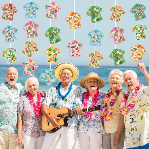 Image of 48Pcs Hawaiian Flower Shirt Cutouts Summer Bulletin Board Decorations Colorful Flower Shirt Paper Cut-Outs Tropical Theme Cutouts for Summer Party Home Office School Classroom Decor
