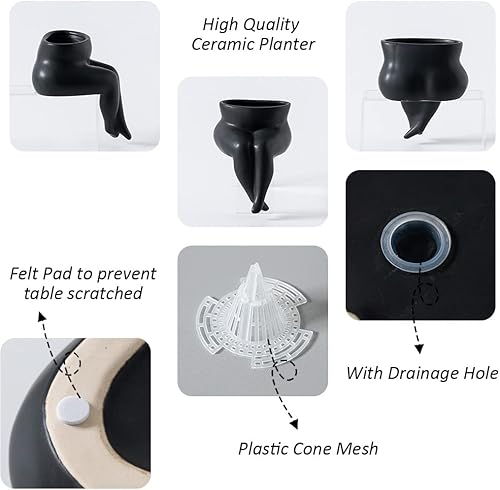 Miniatura 6 de Maceta de cerámica para el vientre, maceta con agujero de draniage y tapones de goma para plantas de interiorexterior, maceta decorativa bohemia