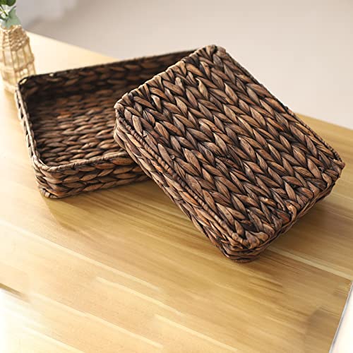Water Hyacinth Woven Serving Tray Rectangular Hand-Woven Wicker Storage Trays For Coffee/Breakfast/ Dessert/Fruit/Bread (Brown-Small) #TOP5