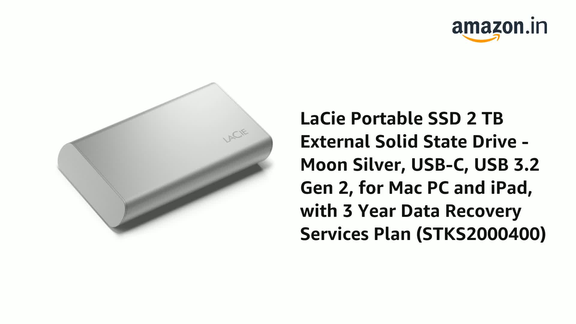 LaCie Portable SSD 2 TB External Solid State Drive - Moon Silver