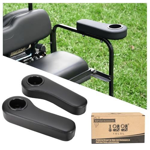 10L0L Golf Cart Rear Seat Armrest, Leather with Cup Holder, No Drilling Required, Fits for Yamaha, EZGO, Club Car and Other Universal Models.Fits 1" Square Tubes Only.
