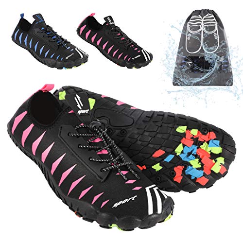 Water Shoes Mens Womens Quick Drying Sports Aqua Shoes - Swim Shoes Beach Sports Barefoot for Boating Fishing Diving Surfing with Drainage Driving Yoga Upstream (PinkBlack, 9)