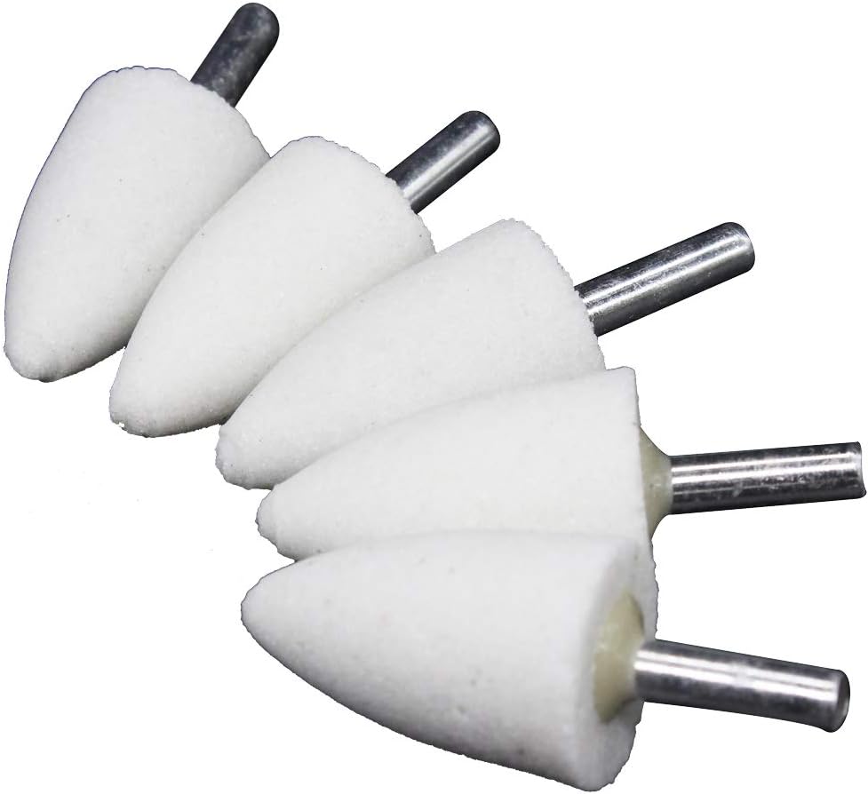 50Pcs 1/4”(6mm) Shank Conical White Fused Alumina Abrasive Grinding Stones,Abrasive Mounted Stone,Corundum Grinding Heads for Grinding And Polishing 1”(25mm) Head
