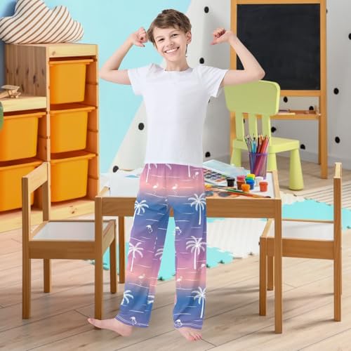 visesunny Boys' Pants Palm Tree Flamingo Sunset Jogger Pants Elastic Waist Long Bottoms Trousers with Pockets2