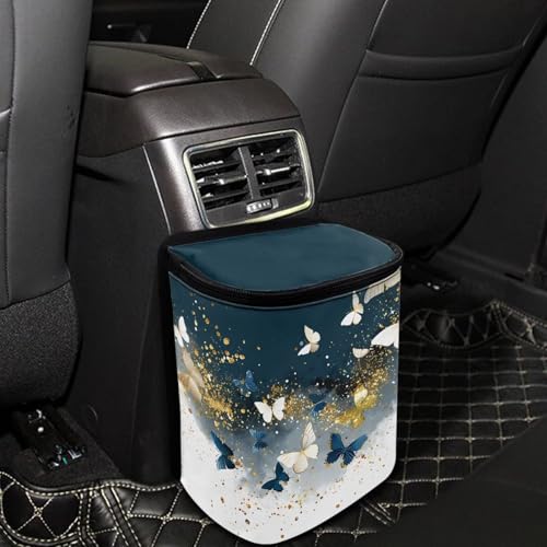 Image of Tie Dye Butterfly Car Trash Can with Lid Cars Trash Bag Bin Hanging Waterproof Garbage Cans Leak Proof Vehicle Trash Can Multipurpose Storage Container for Back Seat
