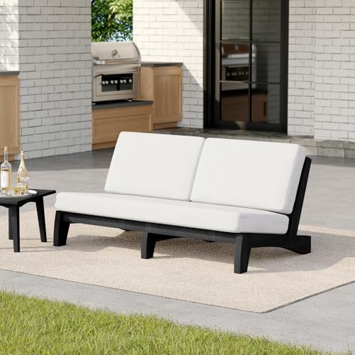 Image of Pia Ricoo 1-Piece Patio Furniture Set, Outdoor Wood Sofa with 4.5-Inch Thick Cushions, All-Weather Conversation Set for Backyard, Deck, Lawn - Beige /Drak