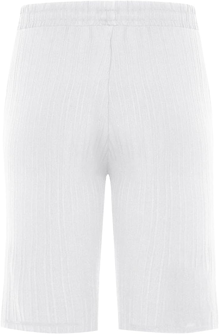 WENKOMG1 Mens Cotton Linen Shorts, Textured Lightweight Beach Shorts Elastic Waist Drawstring Solid Summer Shorts