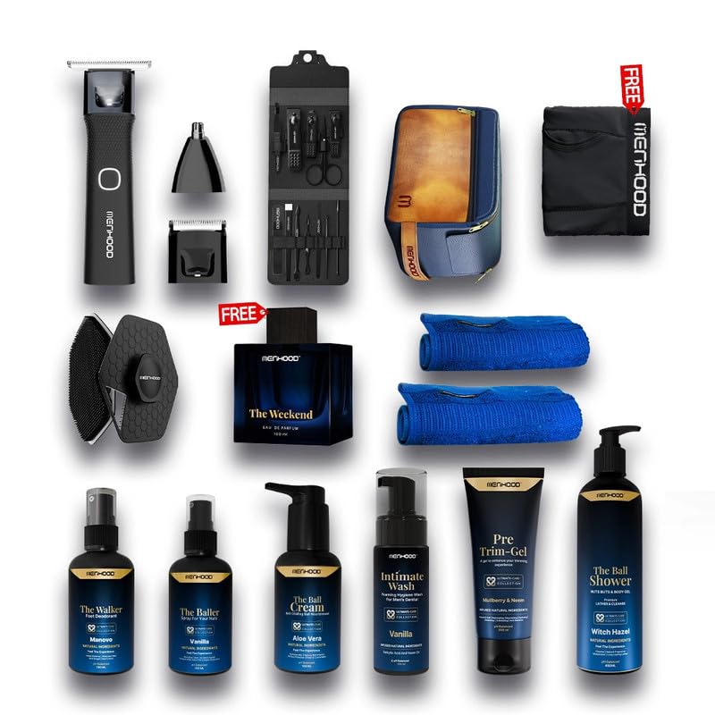 Image of Menhood Ballacious Pacakage Ultra- Trimmer Ultra, Baller,Pre Trim Gel,Nosar,Ball Shower,Ball Towel,Ball Cream,Travel Bag, Mancure Kit,Scoob,Walker,Intimate Wash, Perfume&Boxer Brief(XL)