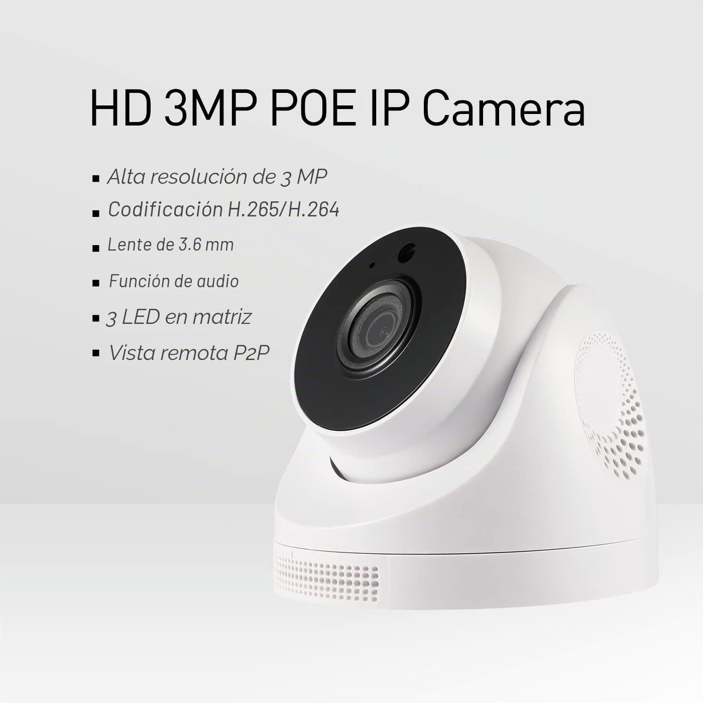 Revotech HD 3MP Cámara IP PoE para Interiores con Audio, Domo Cámara de Seguridad Visión Nocturna por Infrarrojos Vista Remota P2P Cámara CCTV H.265/H.264 (I3006-POE-Audio)