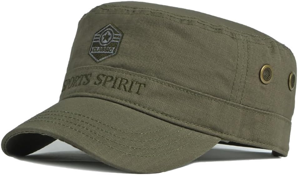 FASHIXD Summer Military Cap Cotton Embroidered Flat Top Hat for Outdoor Adjustable