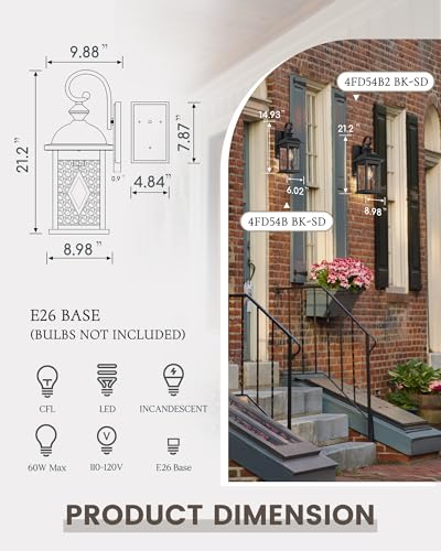 Image of FEMILA 2 Pack Large Outdoor Wall Sconce, 21 inch Exterior Wall Light Fixtures, Anti-Rust Waterproof Porch Lights for Entryway, Patio, Garage, Doorway, Matte Black, 4FD54B2-2PK BK-SD
