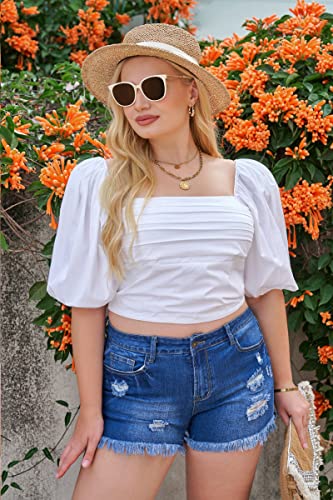 Luvamia LV-7H-KZ-F218_E-M Women'S Casual Mid Waist Ripped Denim Shorts Frayed Raw Hem Jean Shorts Casual Shorts Classic Blue Size M thumb #5