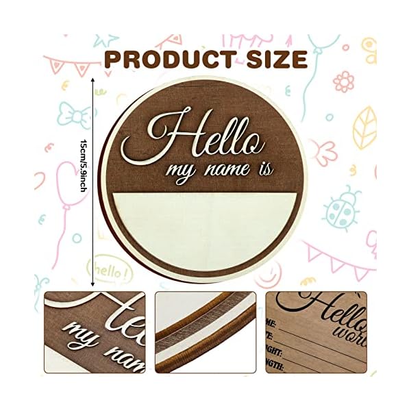 Holz Geburt Ankündigung Personalisierte Baby Ankündigung Schild Holz Geburt Ankündigung Schild Baby Namensschild Runde Holztafel mit schwarzer Farbe Marker für Baby Name und Geburt Detail, 20 cm – Bild 3