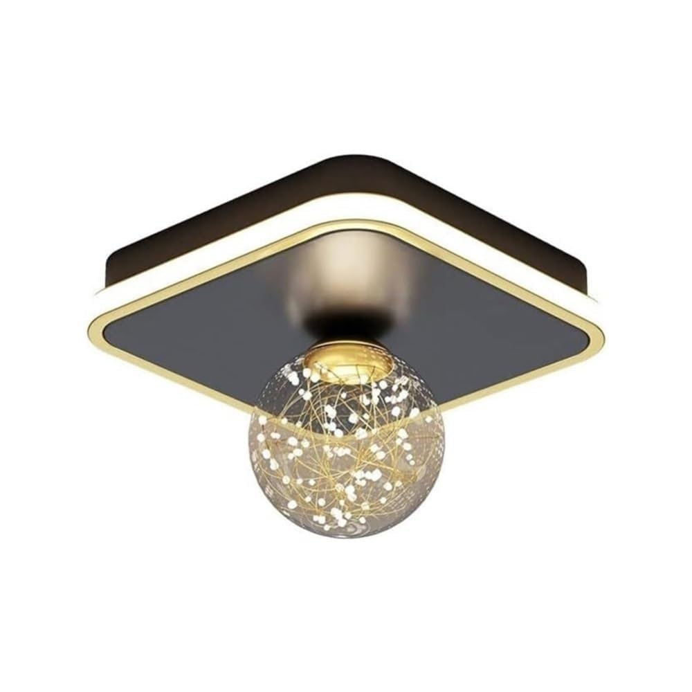 Plafonnier LED moderne carré encastré en verre noir et or dimmable pour couloir